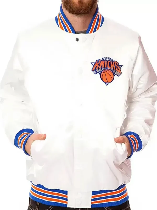 Classic Ny Knicks Mashup Rib White Satin Jacket