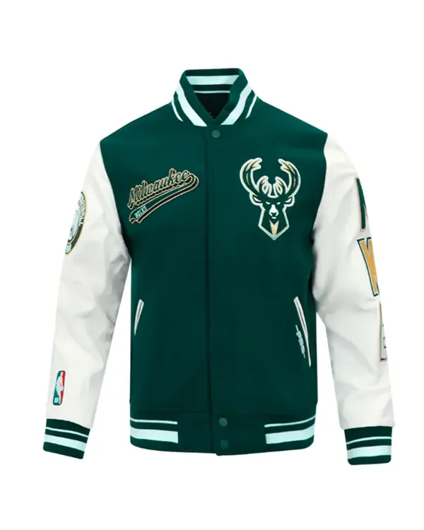 Classic Rib Milwaukee Bucks Script Tail Varsity Jacket Classic Rib Milwaukee Bucks Script Tail Varsity Jacket