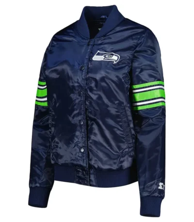 College Navy Seattle Seahawks Line Up Varsity Satin Jacket