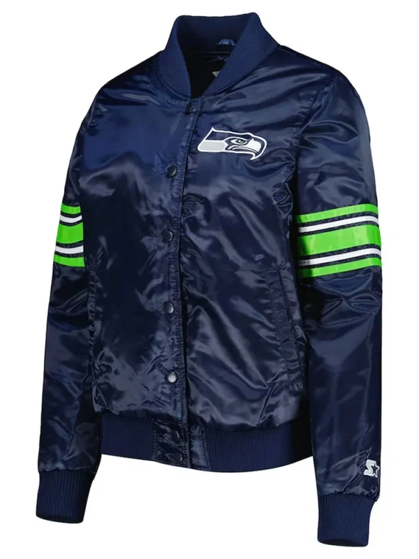 College Navy Seattle Seahawks Line Up Varsity Satin Jacket