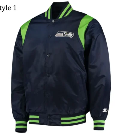 College Seattle Seahawks Prime Time Navy Blue Satin Jacket