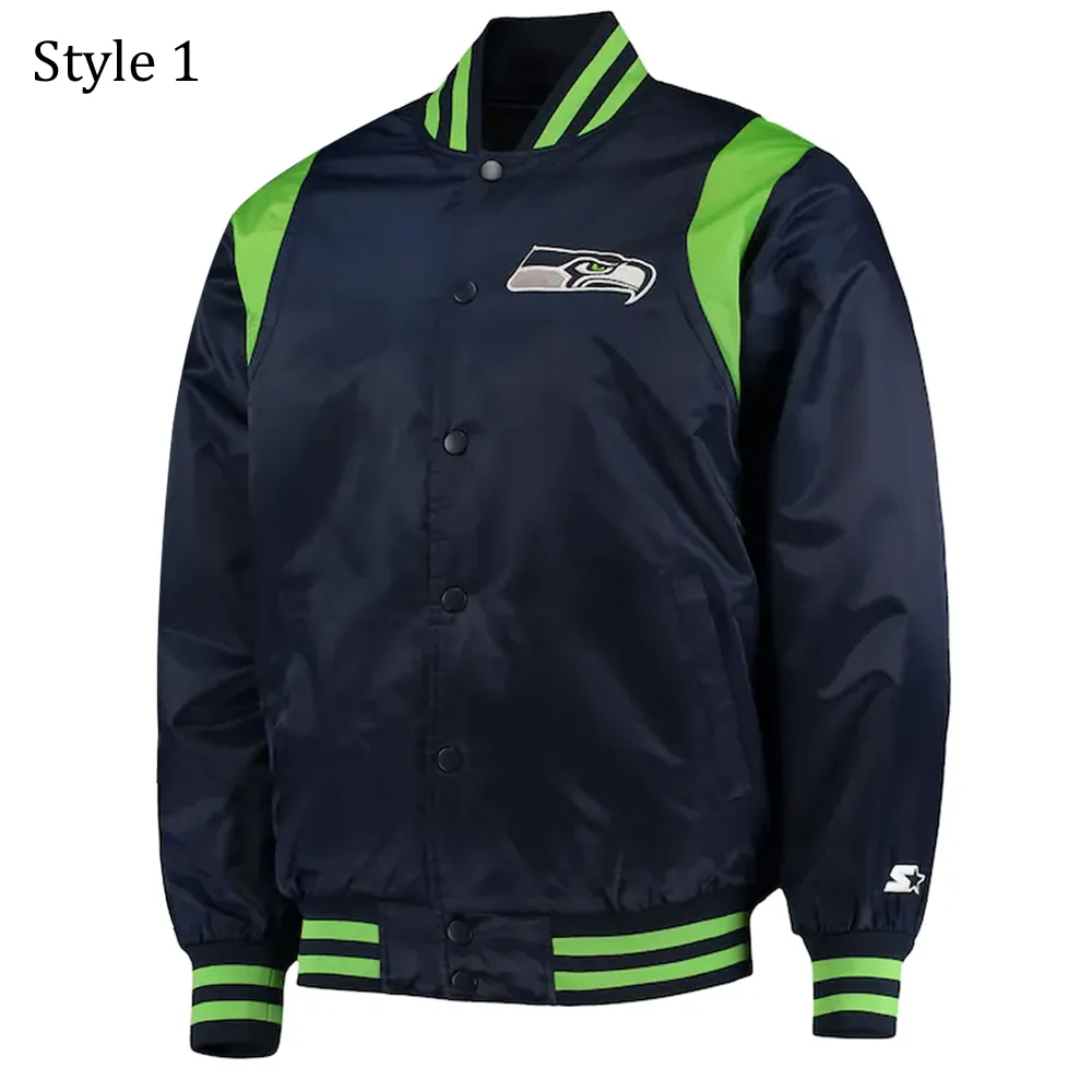 College Seattle Seahawks Prime Time Navy Blue Satin Jacket College Seattle Seahawks Prime Time Navy Blue Satin Jacket