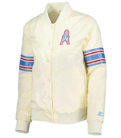 Cream Houston Oilers Line Up Satin Jacket