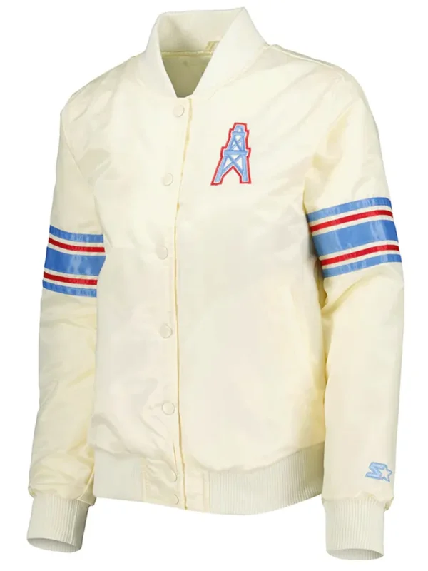 Cream Houston Oilers Line Up Satin Jacket