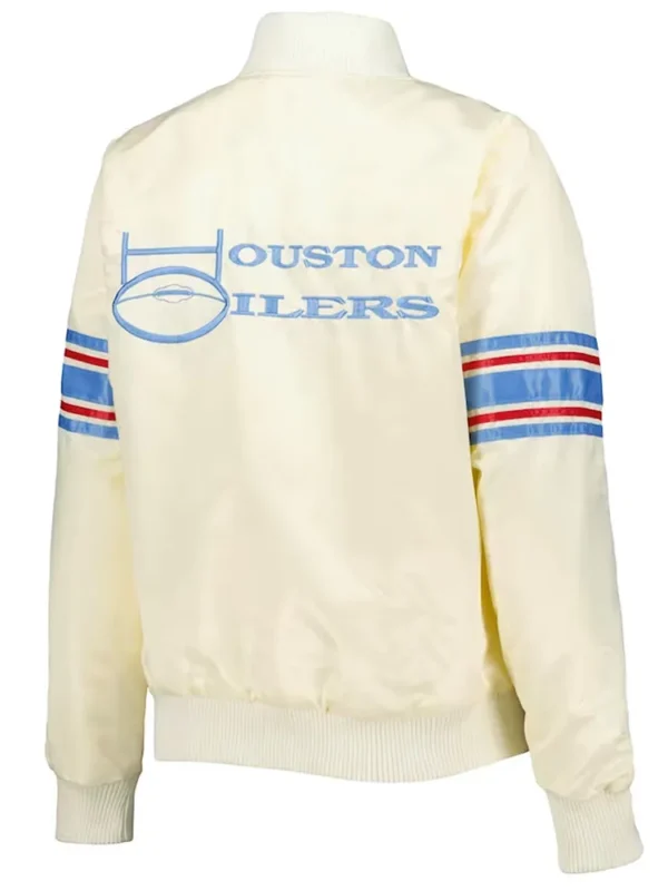 Cream Houston Oilers Line Up Satin Jacket