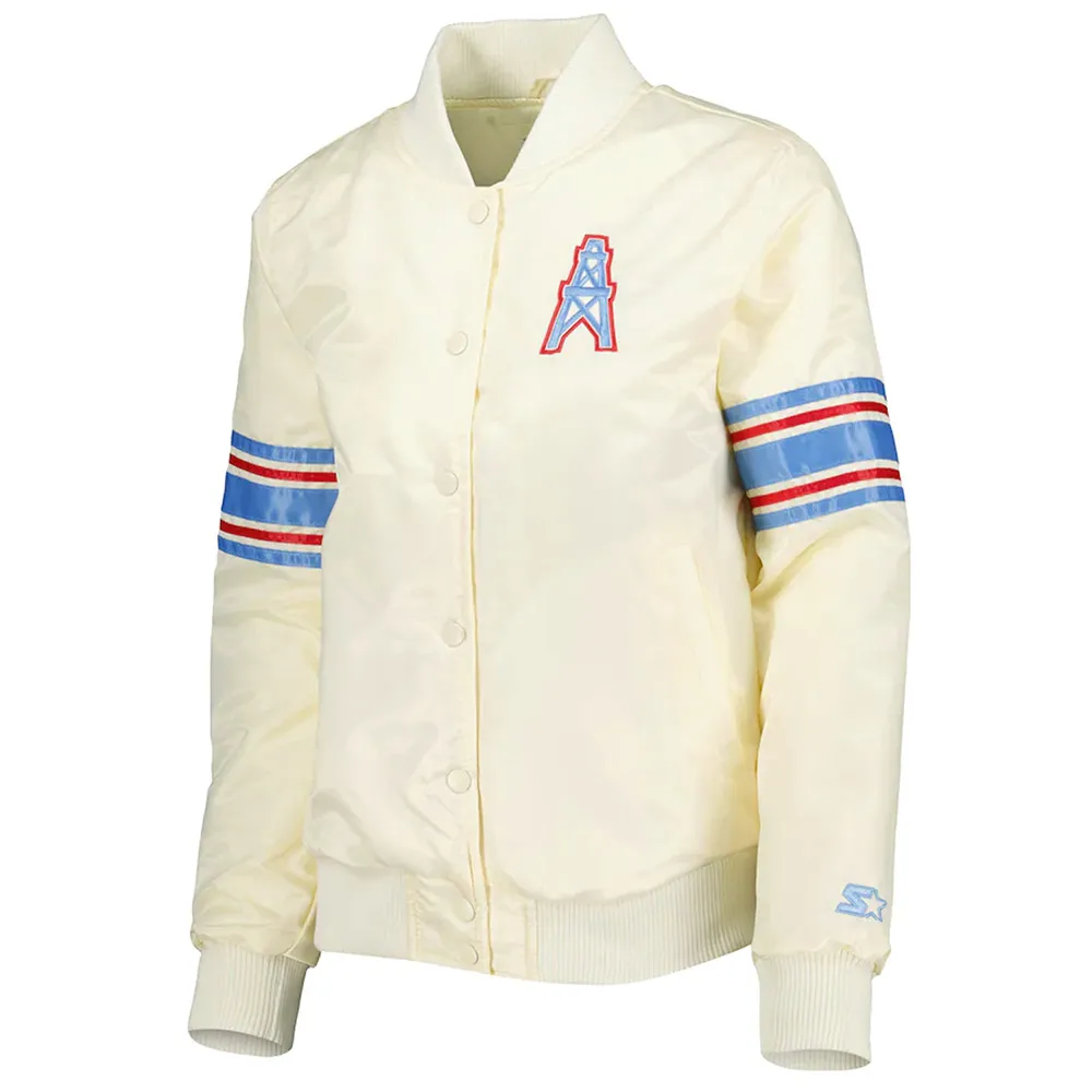 Cream Houston Oilers Line Up Satin Jacket Cream Houston Oilers Line Up Satin Jacket