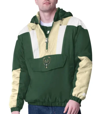 Cream Milwaukee Bucks Charger Half-Zip Pullover Jacket