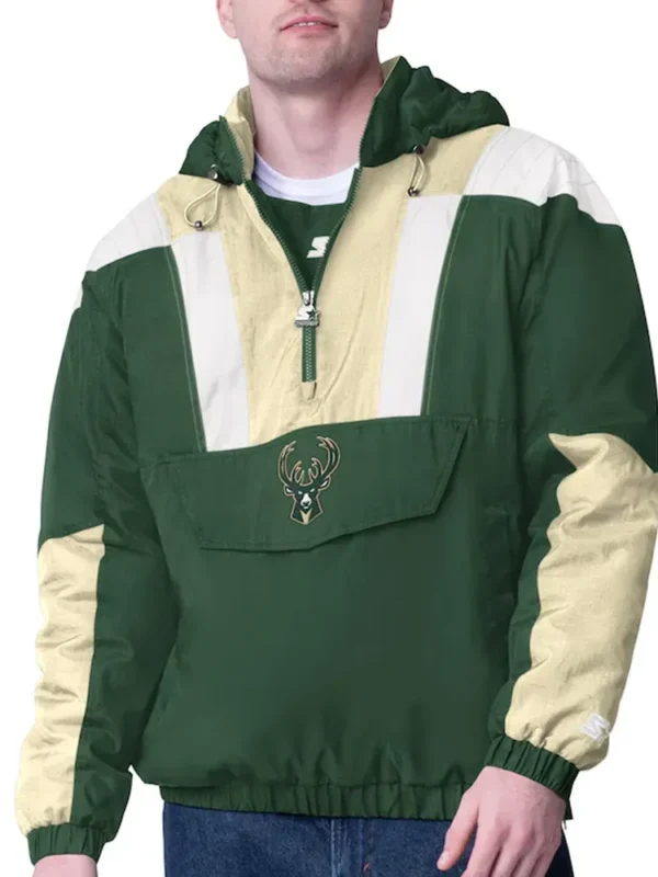 Cream Milwaukee Bucks Charger Half-Zip Pullover Jacket