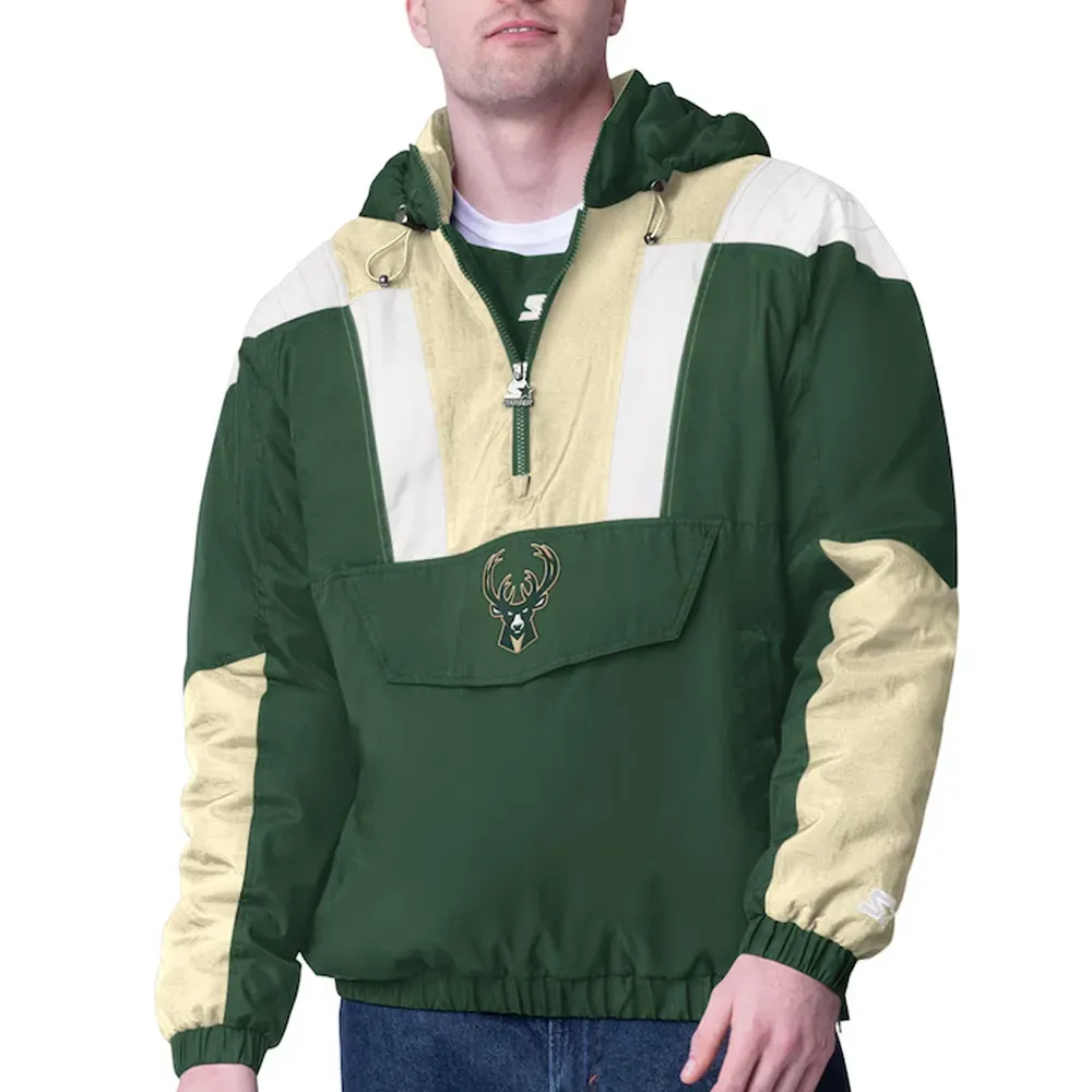 Cream Milwaukee Bucks Charger Half-Zip Pullover Jacket Cream Milwaukee Bucks Charger Half-Zip Pullover Jacket