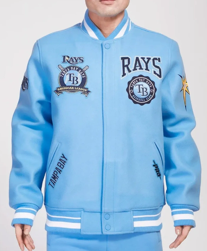 Crest Emblem University Tampa Bay Rays Blue Varsity Jacket Crest Emblem University Tampa Bay Rays Blue Varsity Jacket
