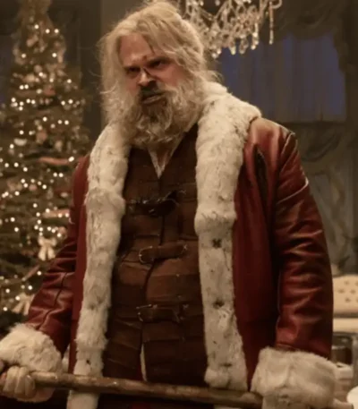 David Harbour Violent Night Santa Leather Coat