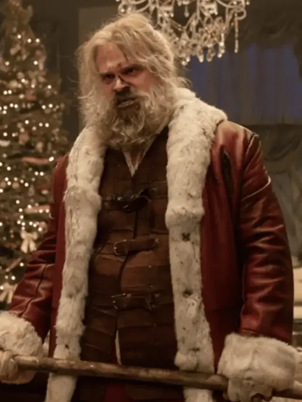 David Harbour Violent Night Santa Leather Coat