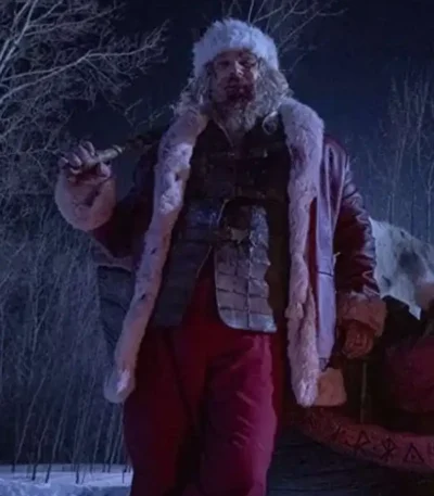 David Harbour Violent Night Santa Leather Coat