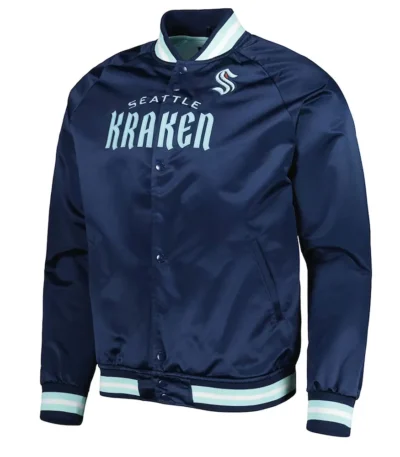 Deep Sea Blue Seattle Kraken Full-Snap Raglan Satin Jacket