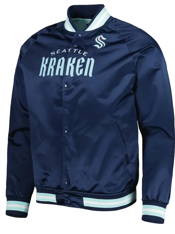 Deep Sea Blue Seattle Kraken Full-Snap Raglan Satin Jacket