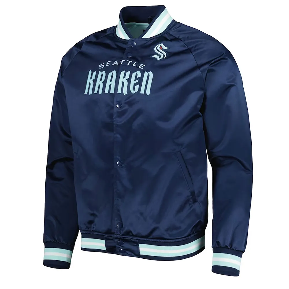 Deep Sea Blue Seattle Kraken Full-Snap Raglan Satin Jacket Deep Sea Blue Seattle Kraken Full-Snap Raglan Satin Jacket