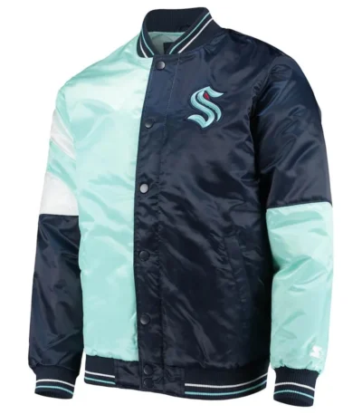 Deep Seattle Kraken The Leader Navy Blue and Light Blue Satin Jacket