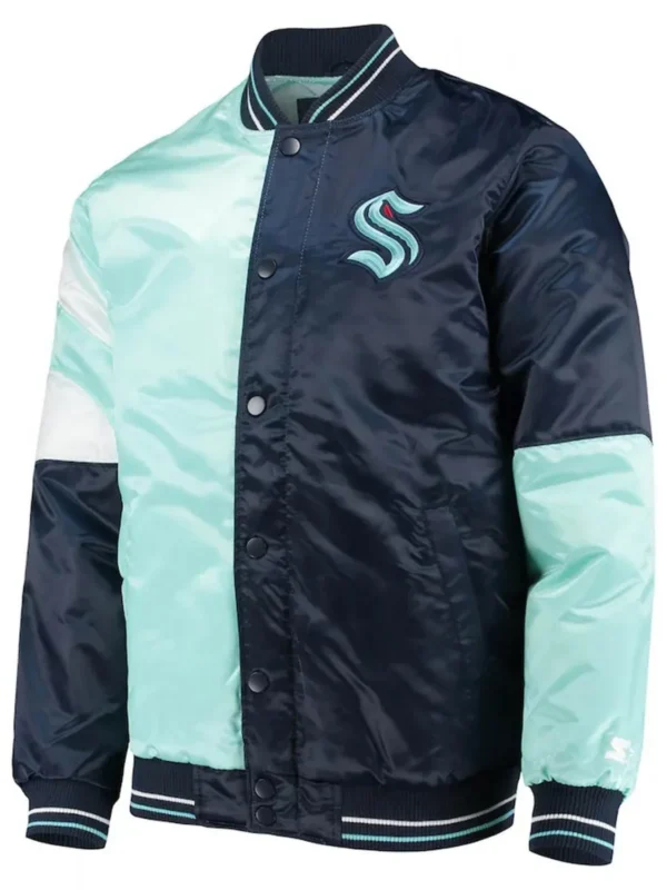 Deep Seattle Kraken The Leader Navy Blue and Light Blue Satin Jacket