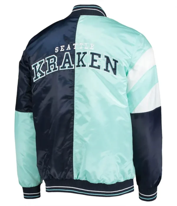 Deep Seattle Kraken The Leader Navy Blue and Light Blue Satin Jacket