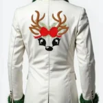 Deer Embroidered White Christmas Blazer