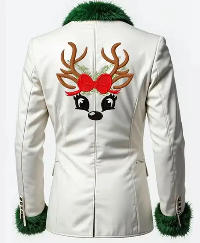 Deer Embroidered White Christmas Blazer Deer Embroidered White Christmas Blazer