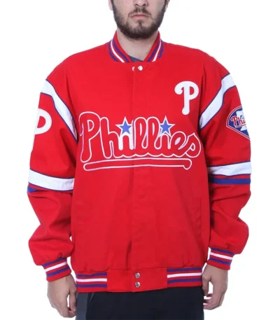 Embroidered Philadelphia Phillies Red Logo Twill Full-Snap Jacket