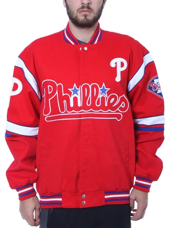 Embroidered Philadelphia Phillies Red Logo Twill Full-Snap Jacket