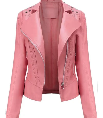 Evelyn Hot Pink Studded Leather Jacket