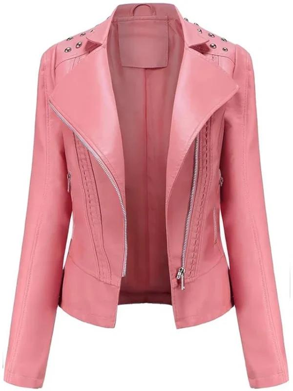 Evelyn Hot Pink Studded Leather Jacket