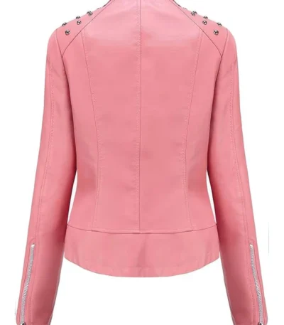 Evelyn Hot Pink Studded Leather Jacket