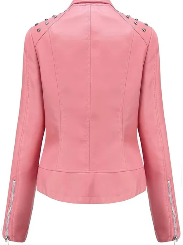 Evelyn Hot Pink Studded Leather Jacket