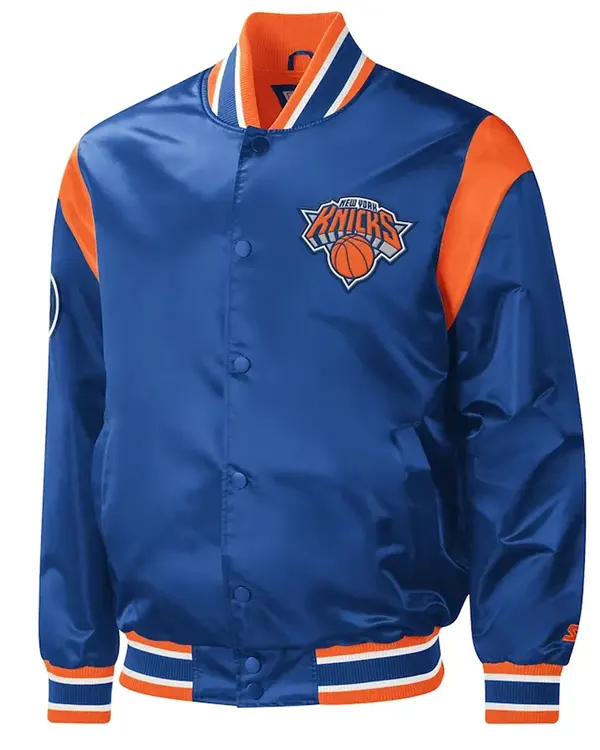 Force Play Ny Knicks Varsity Blue Satin Jacket