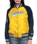 Gold/Navy Milwaukee Brewers Home Run Varsity Satin Jacket