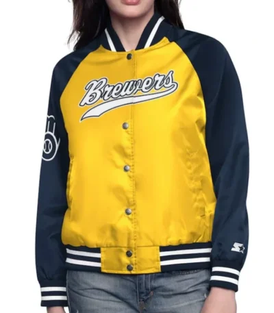 Gold/Navy Milwaukee Brewers Home Run Varsity Satin Jacket