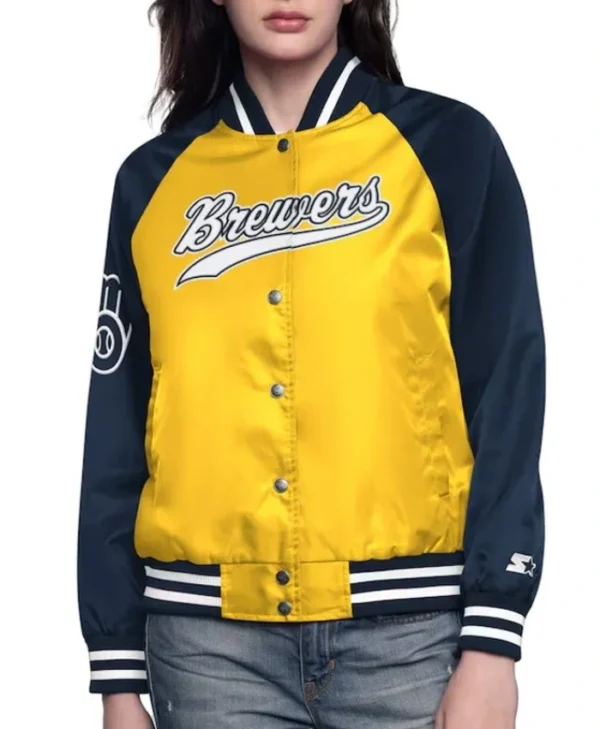 Gold/Navy Milwaukee Brewers Home Run Varsity Satin Jacket