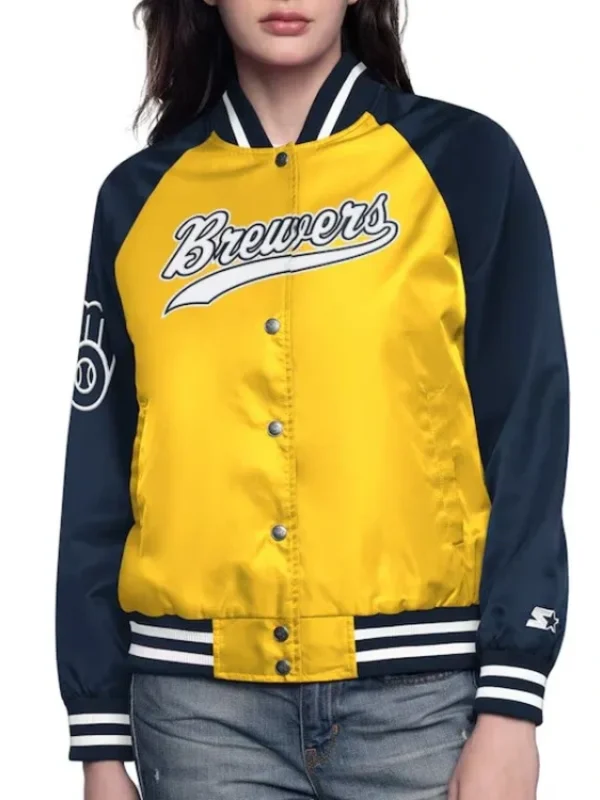 Gold/Navy Milwaukee Brewers Home Run Varsity Satin Jacket