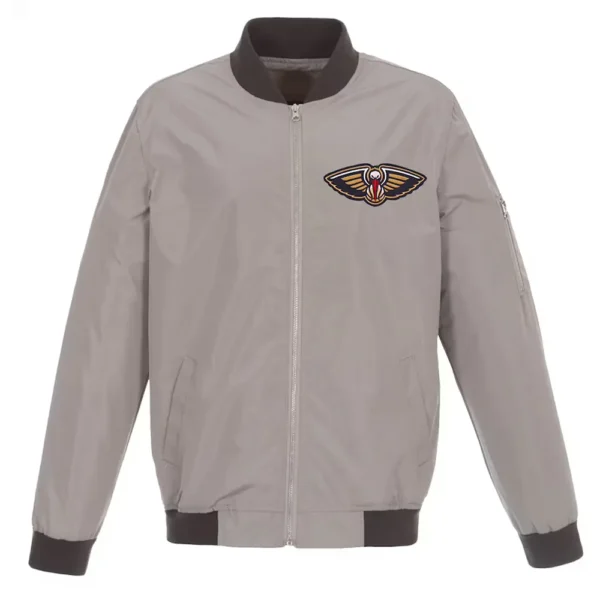 Gray New Orleans Pelicans Nylon Lightweight Bomber Jacket