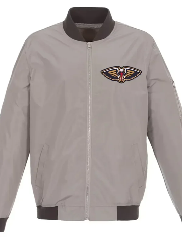 Gray New Orleans Pelicans Nylon Lightweight Bomber Jacket