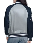 Gray/Navy New York Yankees Home Run Varsity Satin Jacket