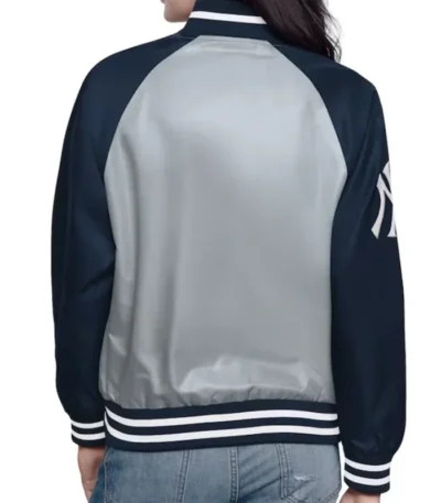 Gray/Navy New York Yankees Home Run Varsity Satin Jacket
