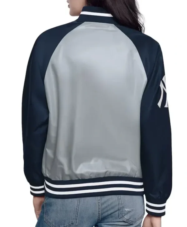 Gray/Navy New York Yankees Home Run Varsity Satin Jacket