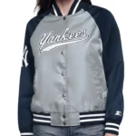 Gray/Navy New York Yankees Home Run Varsity Satin Jacket
