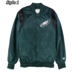 Green Philadelphia Eagles Varsity Teddy Satin Jacket