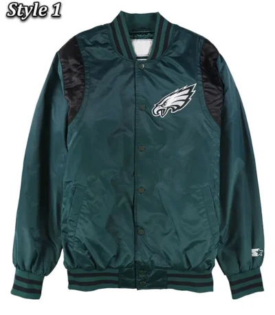 Green Philadelphia Eagles Varsity Teddy Satin Jacket