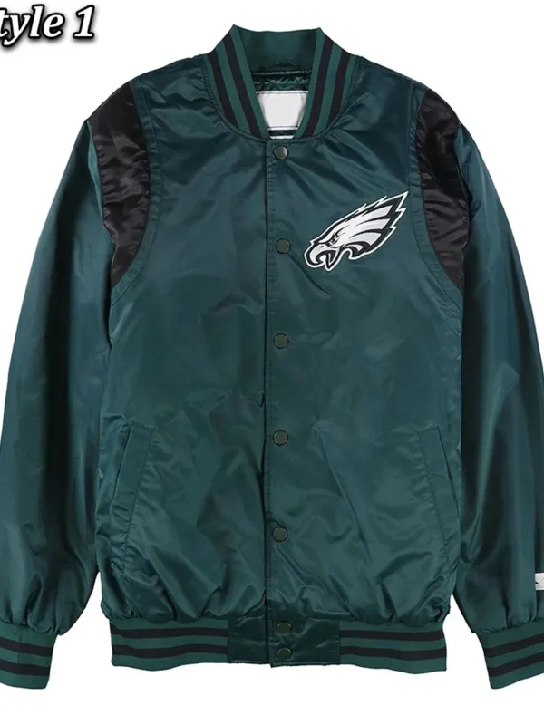 Green Philadelphia Eagles Varsity Teddy Satin Jacket