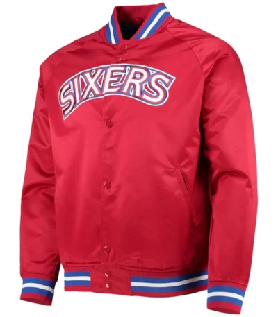 Hardwood Classics Philadelphia 76ers Red Full-Snap Satin Jacket