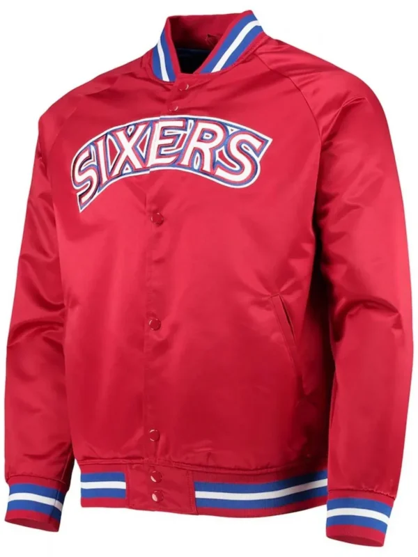 Hardwood Classics Philadelphia 76ers Red Full-Snap Satin Jacket