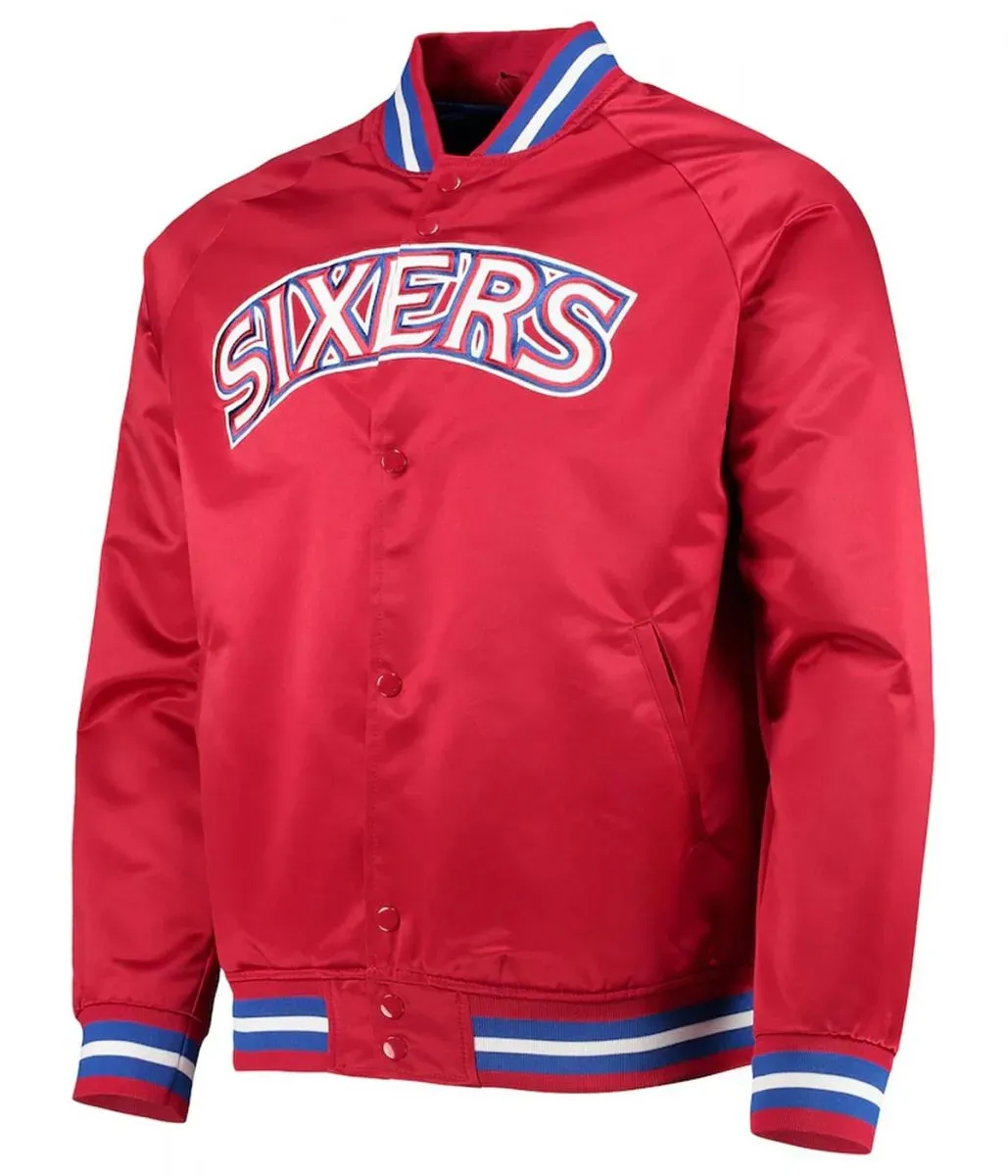 Hardwood Classics Philadelphia 76ers Red Full-Snap Satin Jacket Hardwood Classics Philadelphia 76ers Red Full-Snap Satin Jacket
