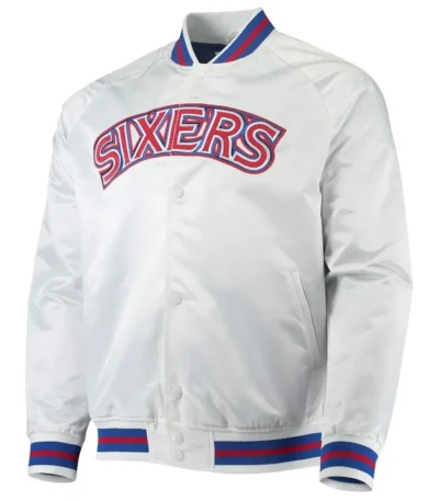 Hardwood Classics Philadelphia 76ers White Full-Snap Raglan Jacket