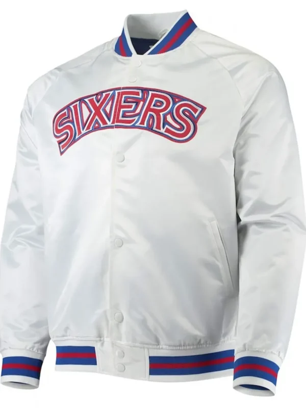 Hardwood Classics Philadelphia 76ers White Full-Snap Raglan Jacket